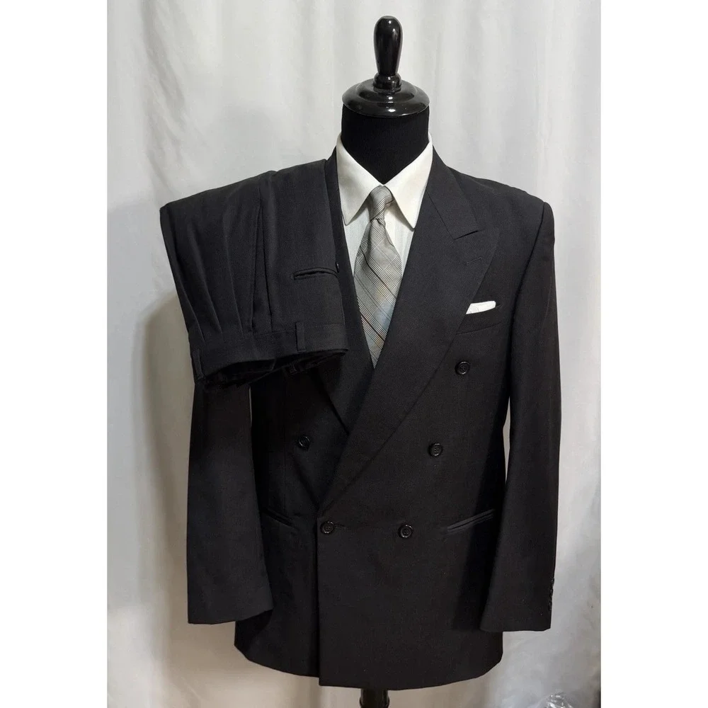 Vtg Vito Rufolo TESSE Super 100s Suit 42L 34x32 Charcoal Double Breasted Peak